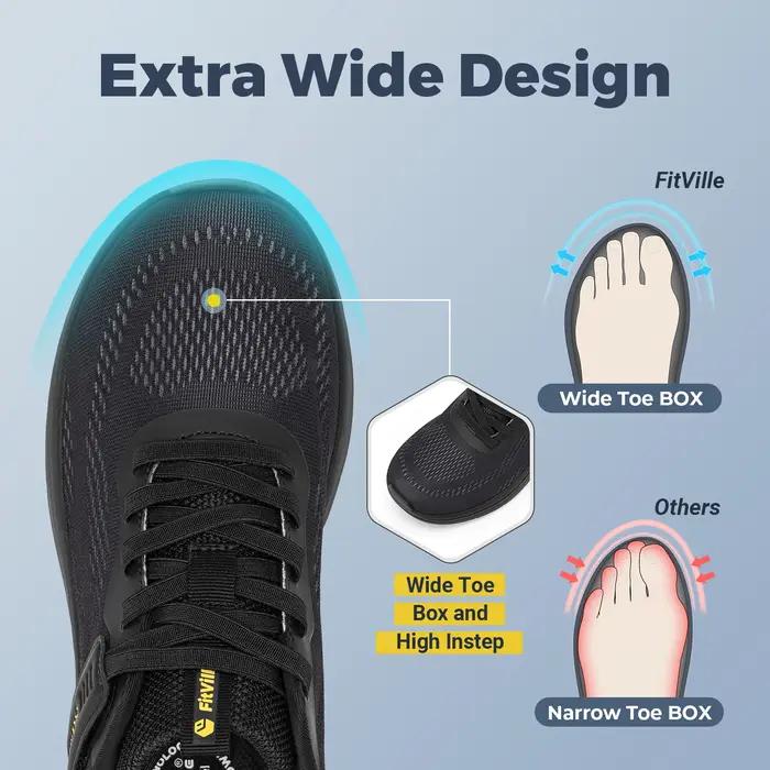FitVille – chaussures de marche larges pour hommes, chaussures de course légères, baskets avec souti