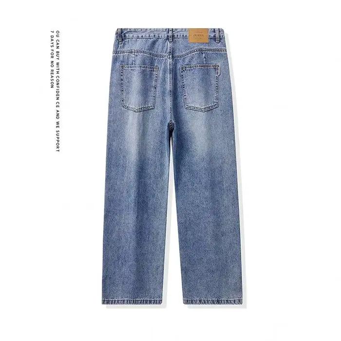 Jeans pour hommes High Streets Printemps-Été, style rétro américain, coupe ample et large, en denim,