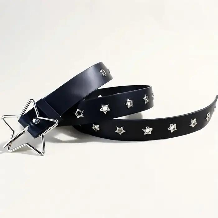 Ceinture décorative à boucle étoile de style punk avec plusieurs trous, petits yeux en forme d'étoil