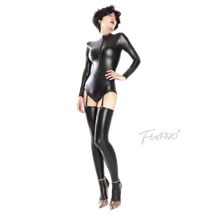 Ftshist-Combinaison de batterie à manches longues avec fermeture éclair et jarretelles, collants une