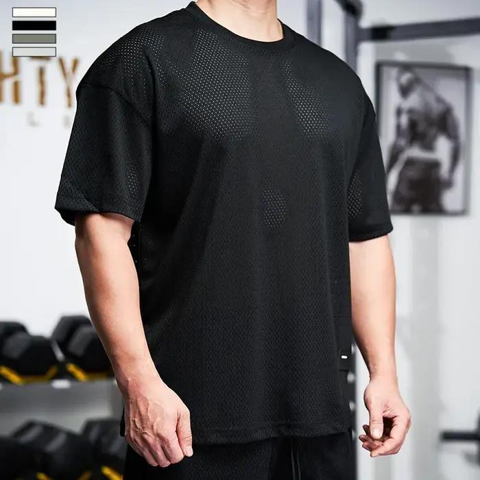 Hommes gymnastique chemise musculaire course entraînement ample à manches courtes Tennis Football fo