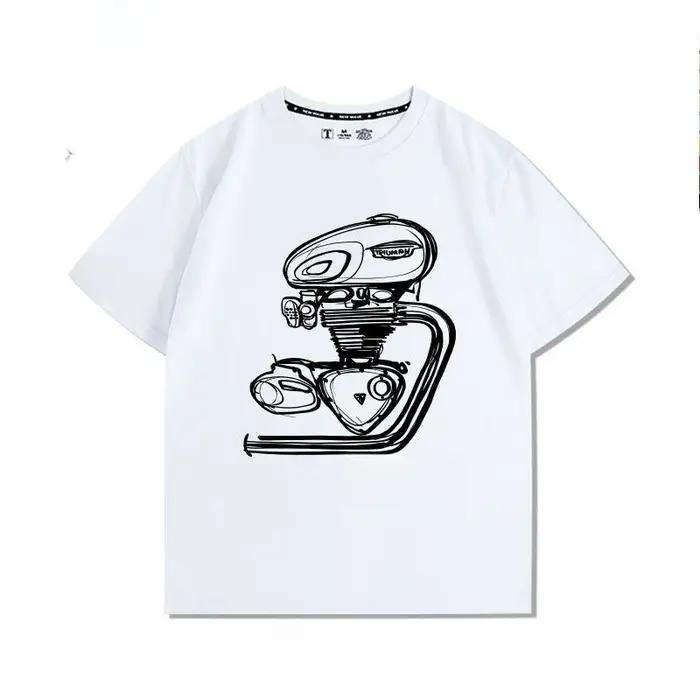 T-shirt imprimé rétro T120 modifié pour moteur de moto, pour les amateurs de voitures, chemise ample