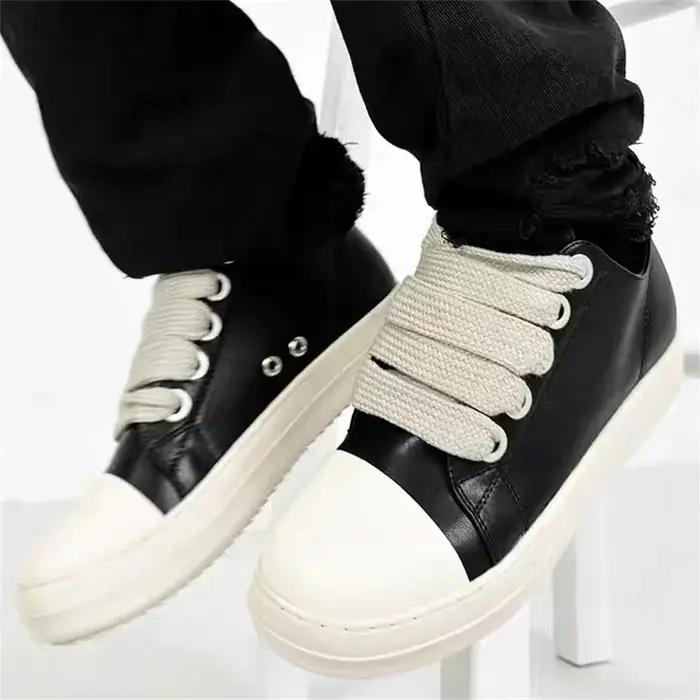 Hommes femmes plate-forme baskets en cuir noir fermeture éclair à lacets chaussures décontractées fo