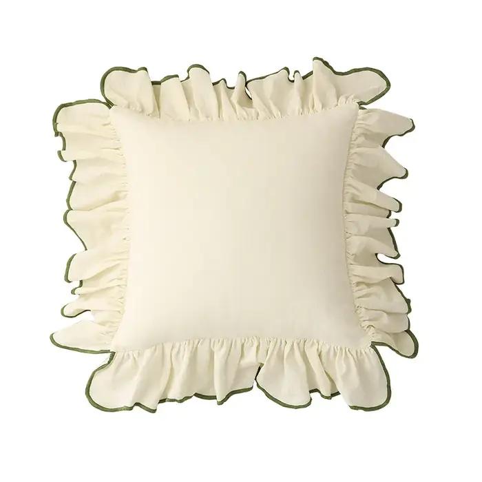 Juste de coussin en coton à volants pour canapé, taie d'oreiller décorative, beige, rose, princesse,