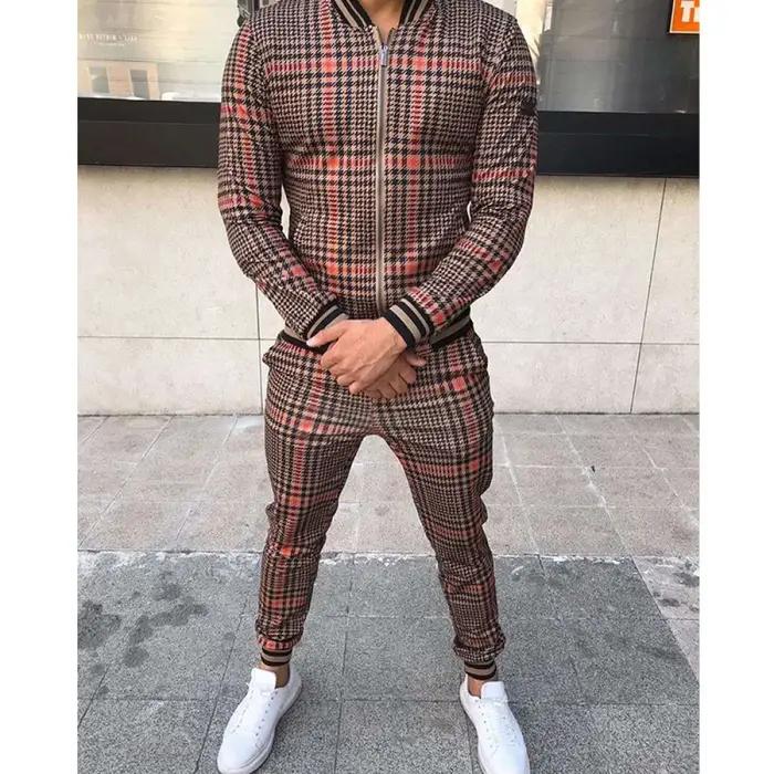 Nouveaux messieurs survêtement ensemble vestes ensembles hommes fermeture éclair costume hommes mode
