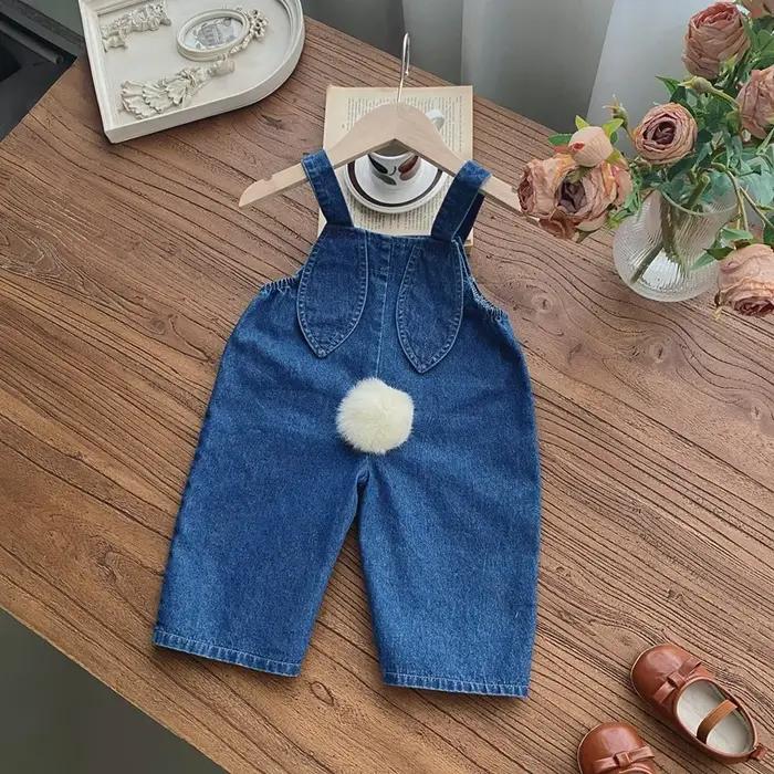 Combinaison en Denim sans manches pour bébé fille, salopette mignonne avec oreilles de lapin, barbot