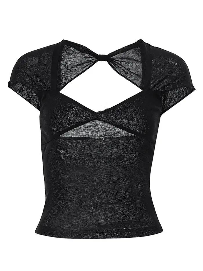 Haut court à manches courtes pour femmes, col carré, dos nu, t-shirts élégants, streetwear maigre, v
