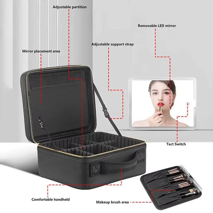 Trousse à cosmétiques intelligente LED avec miroir, trousse de maquillage de voyage, grande capacité