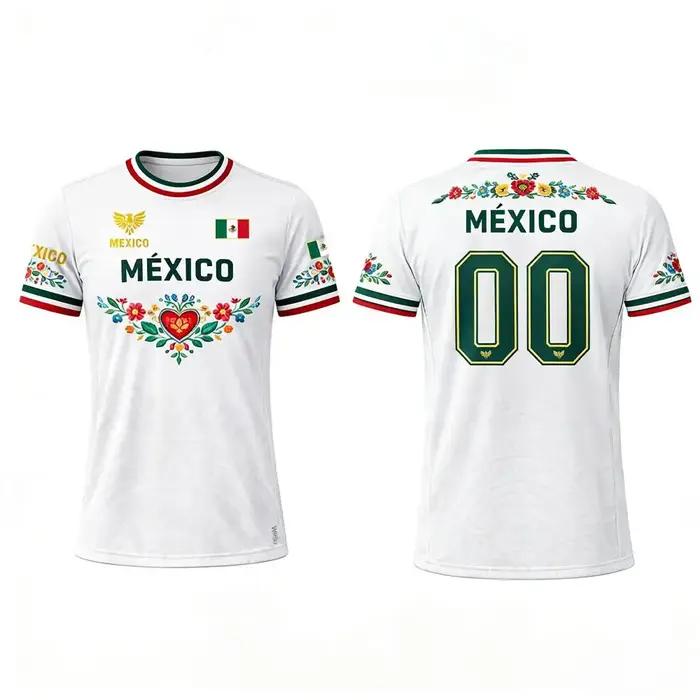 T-shirt imprimé drapeau du Mexique, maillot de football respirant et à séchage rapide pour l'été, ma
