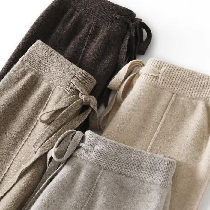 Pantalon taille haute en tricot chaud pour femmes, jambes droites à jambes larges, pantalon ample de