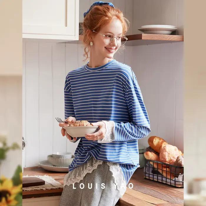 T-shirts pour femmes LOUIS YAO aux couleurs contrastées, collection automne 2025, à rayures et dente