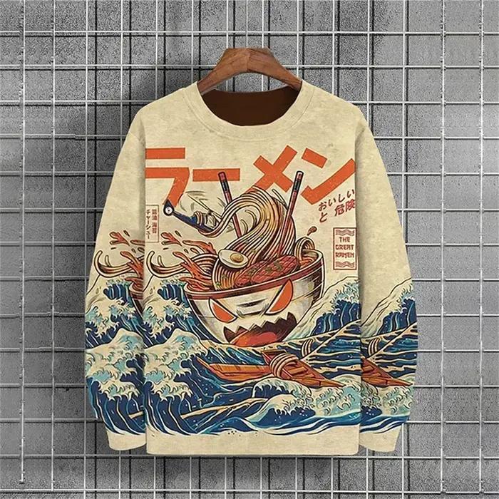 Sweats à capuche à manches longues pour hommes, pull PVD, impression graphique Ramen de vague de mer