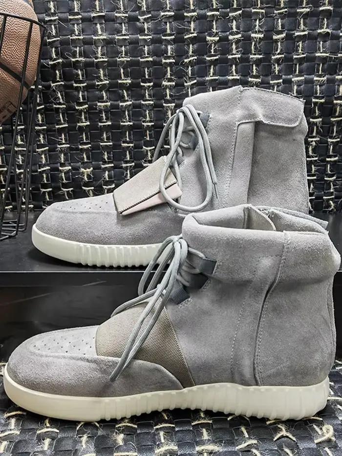 Nouveaux hommes moto équitation confortable ventiler bout rond mi talon vache daim cuir chaussures d