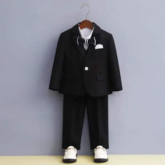 Costumes formels pour enfants, 4 pièces, veste, gilet, pantalon, nœud papillon, Costumes d'hôte, cla