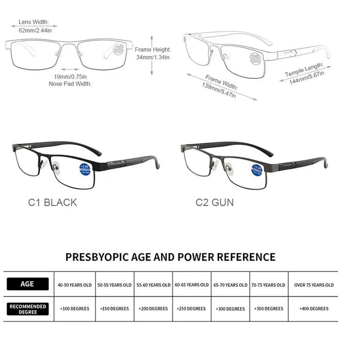 Lunettes de lecture en acier inoxydable de haute qualité pour hommes et femmes, presbytes, à la mode