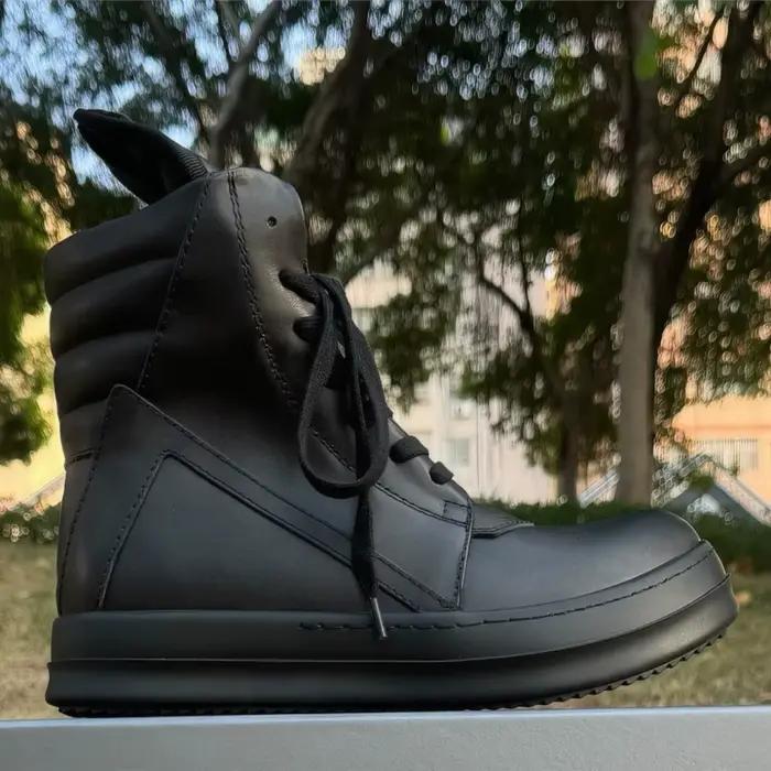 R-o baskets classiques en cuir noir chaussure haute botte noire en peau de vache hommes Sneaker fermeture éclair femmes