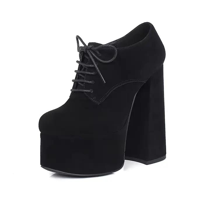 Arden Furtado printemps mouton daim bout rond talon carré plate-forme pompes Super haut talon Sexy à