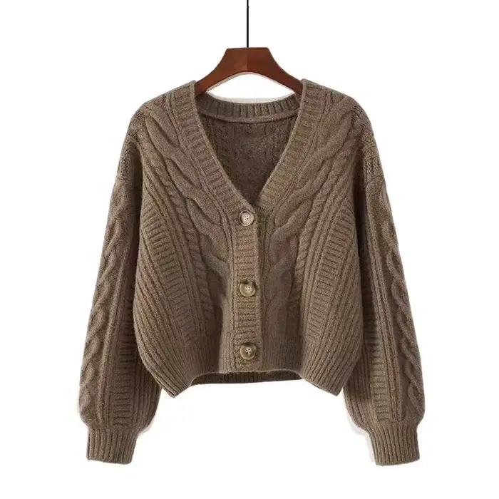Automne hiver mode Cardigan pull femmes tricoté manteaux femme solide à manches longues décontracté
