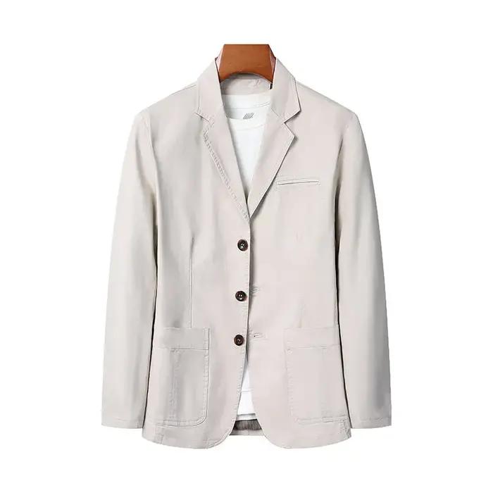 Blazer 100% Coton Tendance Business Uni Coupe Slim Décontracté Travail Coton Style Coréen pour Homme