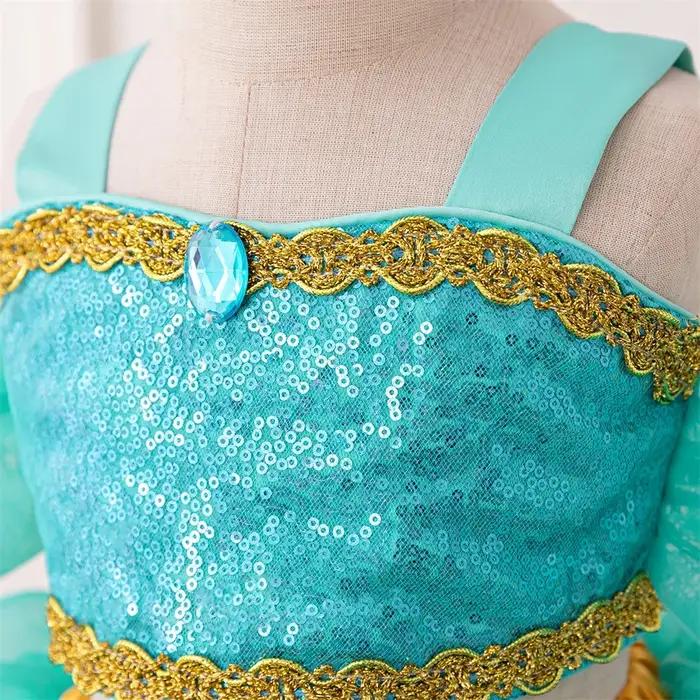 Robes de princesse Jasmine pour petites filles, robe de soirée Cosplay, en Tulle, pour anniversaire,