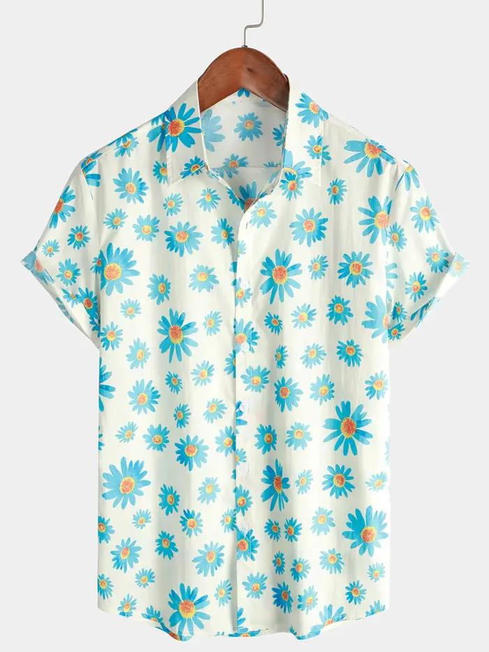 Hommes rayé décontracté vacances à manches courtes Orange été chemise boutonnée chemise hawaïenne ét