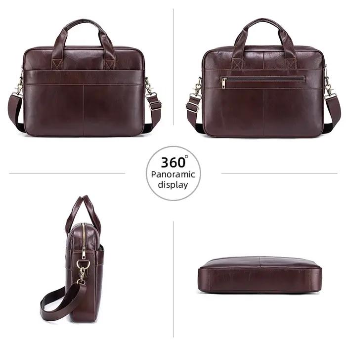 Porte-documents en cuir véritable pour hommes, sac d'affaires de luxe souple, compatible avec ordina