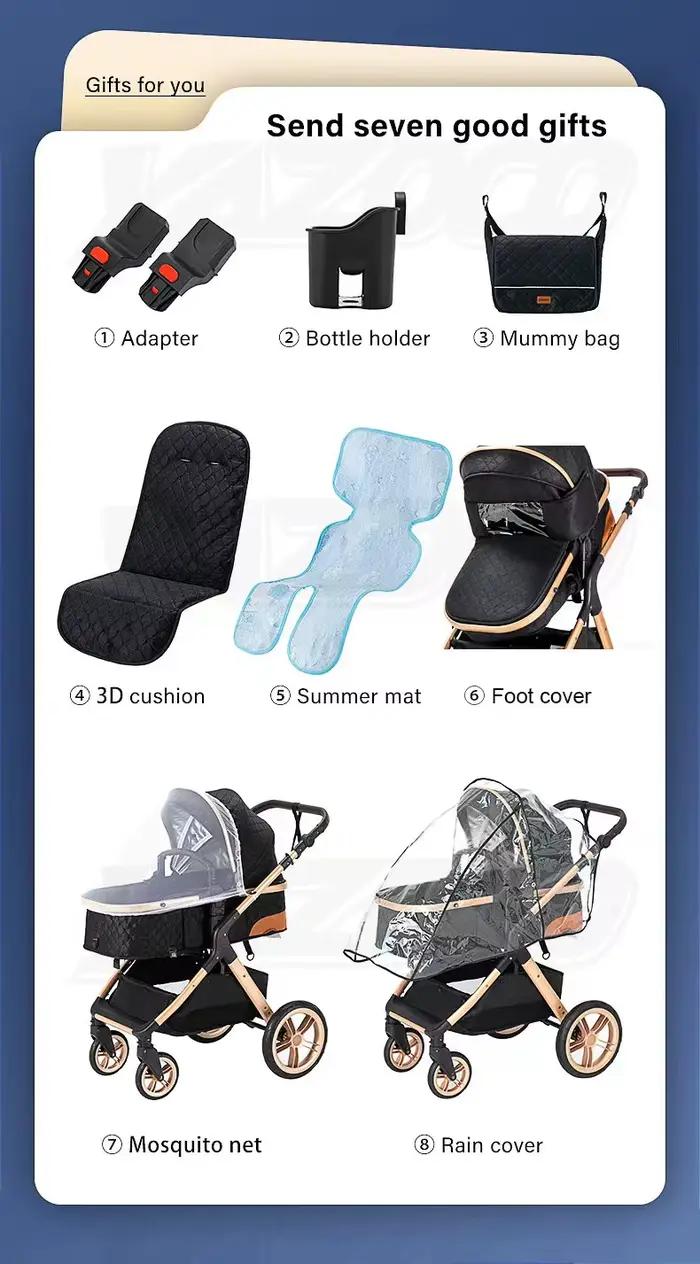 Poussette 3-en-1 avec siège auto et nacelle, poussette légère pour nourrissons, poussette multifonct