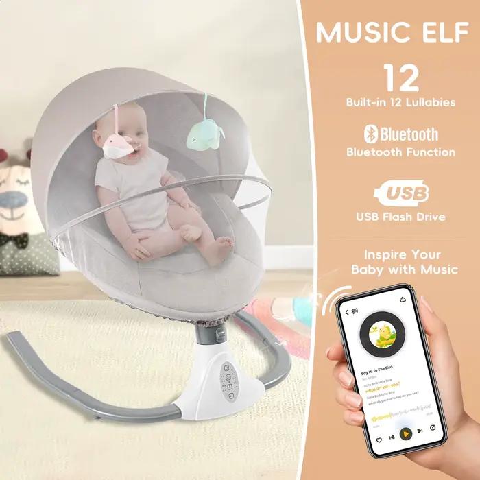 Berceau à bascule pour bébé, 4 vitesses, électrique, chaise à bascule, lit avec télécommande, panier