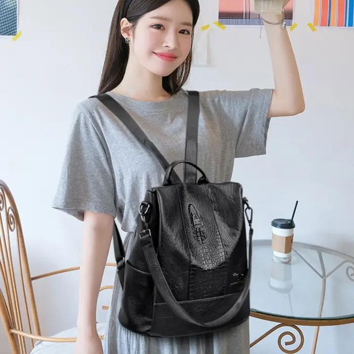 Sac à dos en cuir à motif crocodile pour femmes, sacs d'école pour filles, sac à dos de grande capac
