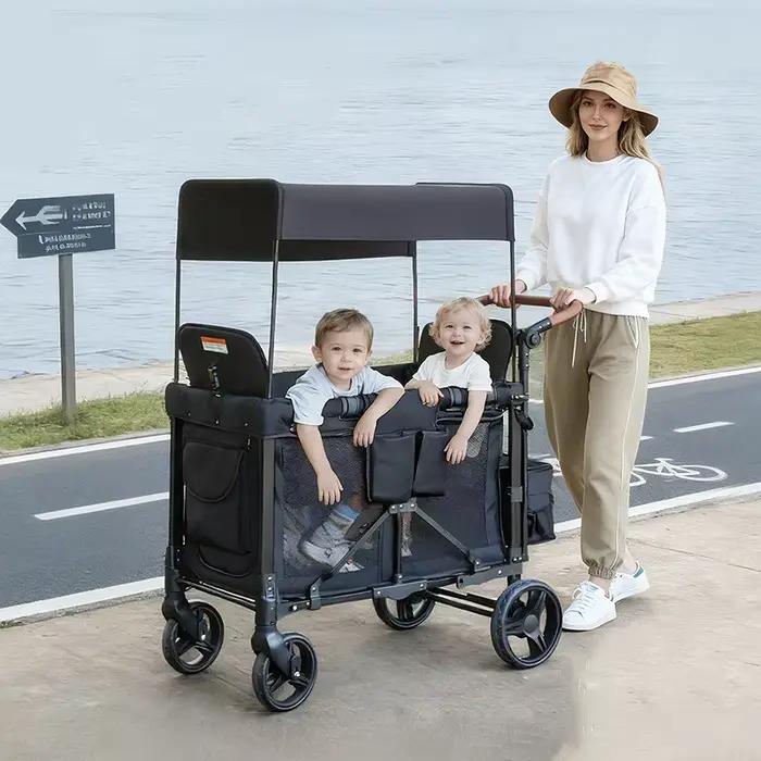 Poussette double pour bébés 2-en-1, position assise et inclinable, légère, pliable, chariot de campi