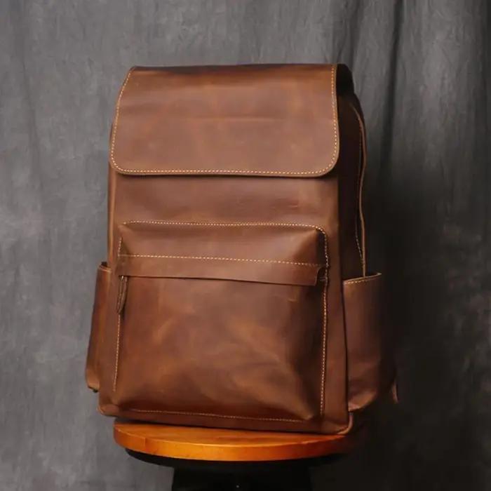 Sac à Dos Vintage en Cuir de Cheval pour Homme, Grande Capacité, 15.6 Pouces, pour Ordinateur Portab