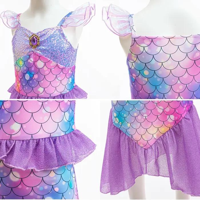 Robe princesse sirène violette pour filles - Costume queue de poisson, fête carnaval ou Halloween