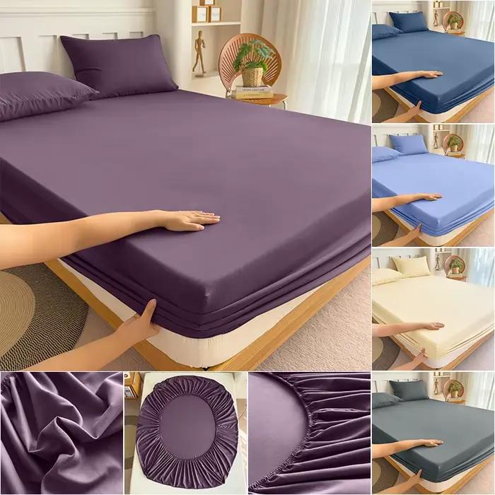 Drap housse 90 120 150 180x200 polyester bandes elastics color unie protection matelas lits simples doubles king size confort durable harmonie chambre