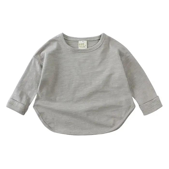 T-shirt à manches longues et col rond pour bébé garçon et fille, en coton, simple et décontracté, un