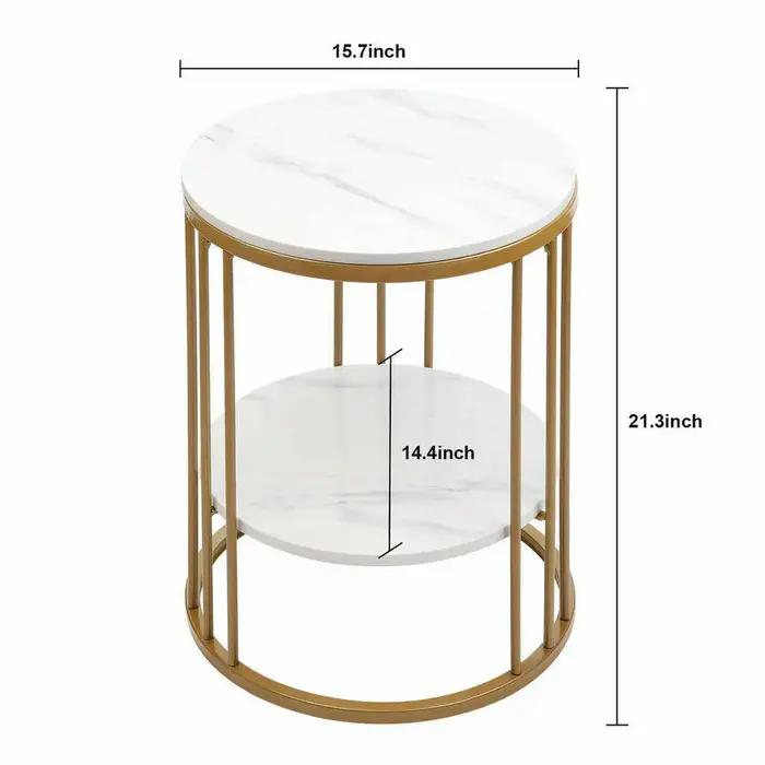 Table d'appoint ronde en marbre blanc à 2 niveaux, table basse, table de chevet, rangement de bijoux