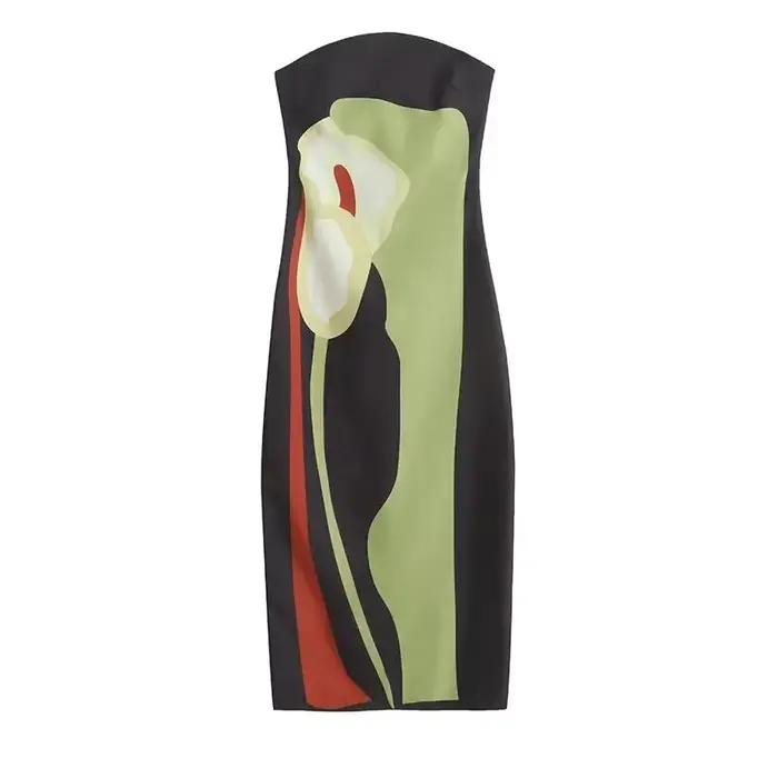 Robe longue imprimée, Sexy, sans bretelles, dos nu, mode femme, sans manches, épaules dénudées, Robe