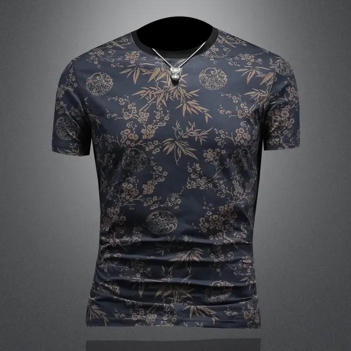 T-shirt d'été en soie glacée à col rond pour homme, manches courtes, décontracté, mode slim, streetw