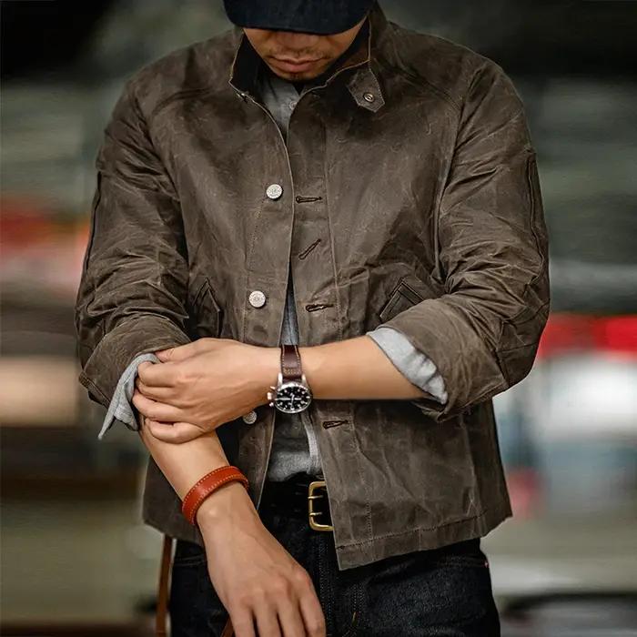 Maden – veste cirée à l'huile Vintage pour hommes, col montant, Version III, toile imperméable, coul