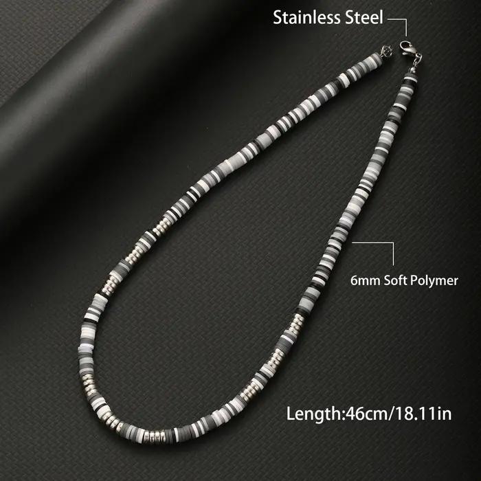 Collier Hombre bohême blanc noir doux polymère perles Collier hommes Collier Homme Homme Collier pou