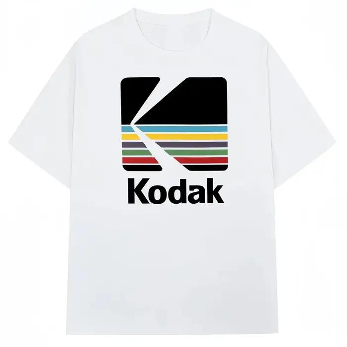T-shirt graphique Kodak Rainbow Stripe Logo 2026 été homme femme 100% coton vintage streetwear décon