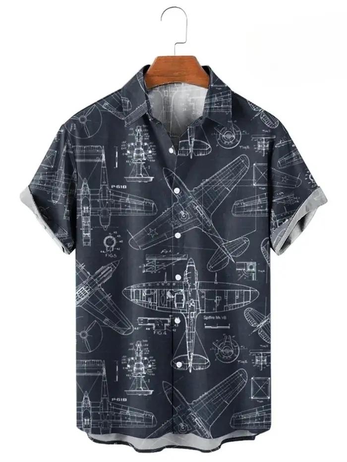 Vintage boutonné chemise homme 3d carte imprimé à manches courtes chemise hawaïenne revers vêtements