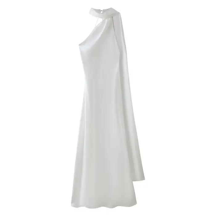 VEITCHE – robe longue en Satin de soie douce pour femmes, élégante, col licou, dos nu, sans manches,