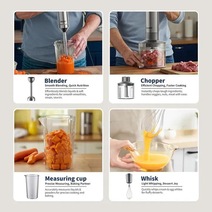 Mixeur plongeant puissant 4-en-1, MAX 1200W, en acier inoxydable, pour préparer les aliments pour bé