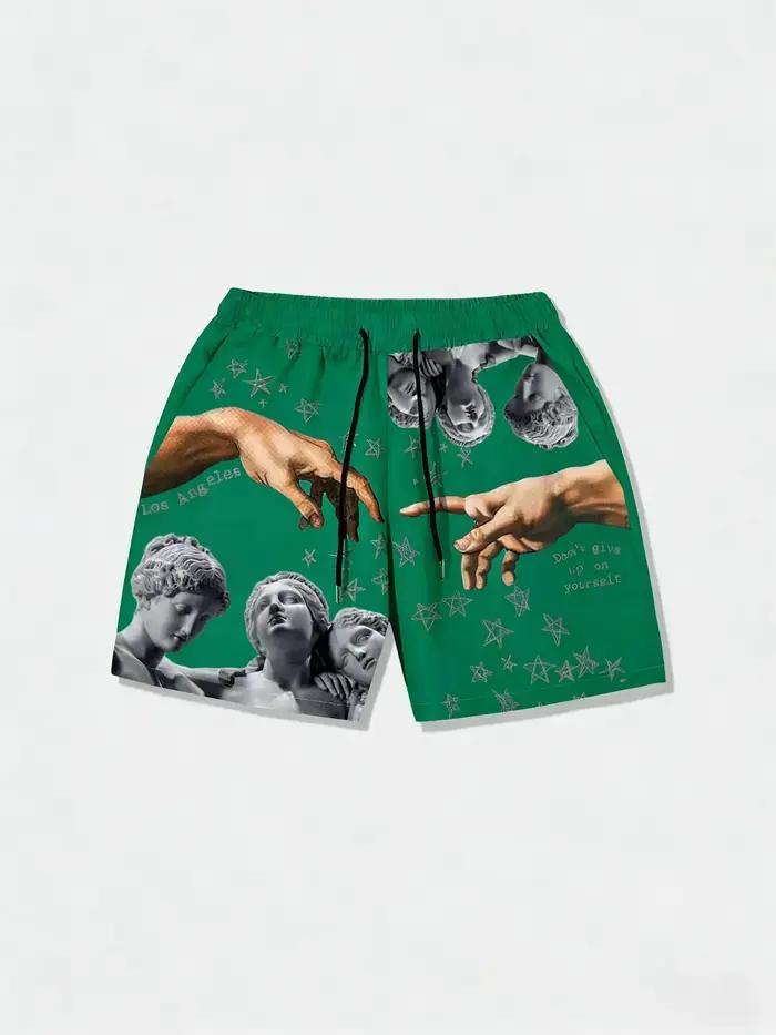 Shorts d'été pour hommes européens et américains, imprimé statue luxueux, confortables, respirants,