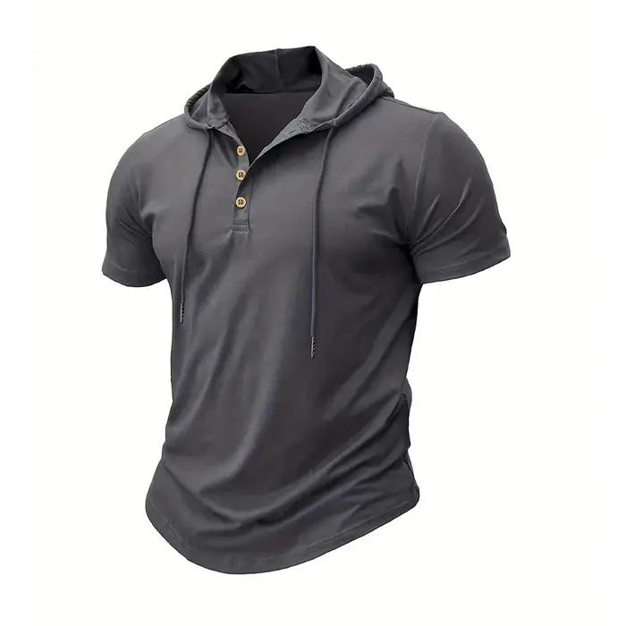 T-shirt à capuche pour hommes, Slim, Fitness, manches courtes, léger, Fitness, respirant, hauts de s