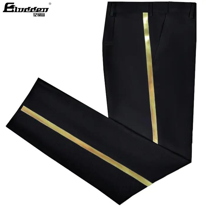 Pantalon de costume noir pour hommes, garniture en cuir doré, décontracté, formel, pour le bureau, é