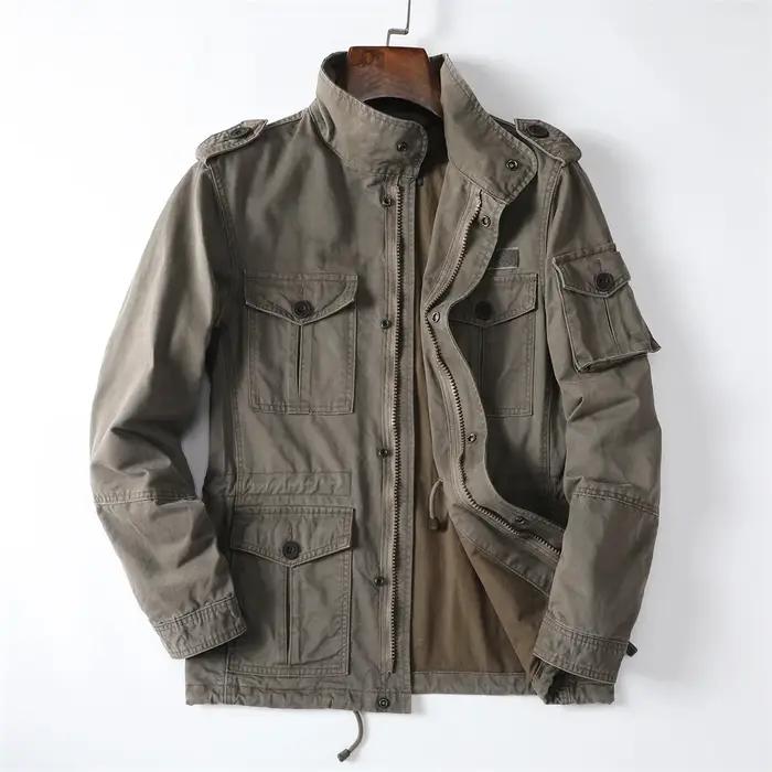 Vestes décontractées de printemps pour hommes, Style rétro américain, en coton épais, multi-poches,