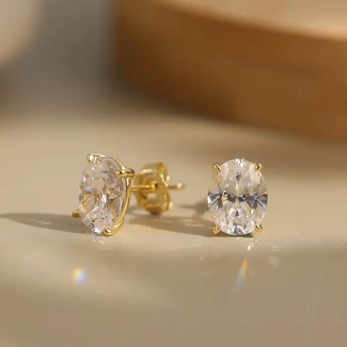 Boucles d'oreilles ovales en Moissanite pour femmes, 0,5-3 ct, avec certificat, Test de diamant réus