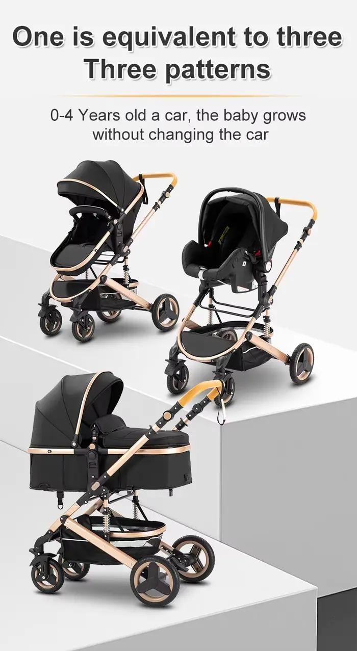 Poussette de luxe 3 en 1 pour bébé, portable, pliable, avec cadre en aluminium, pour nouveau-né et n