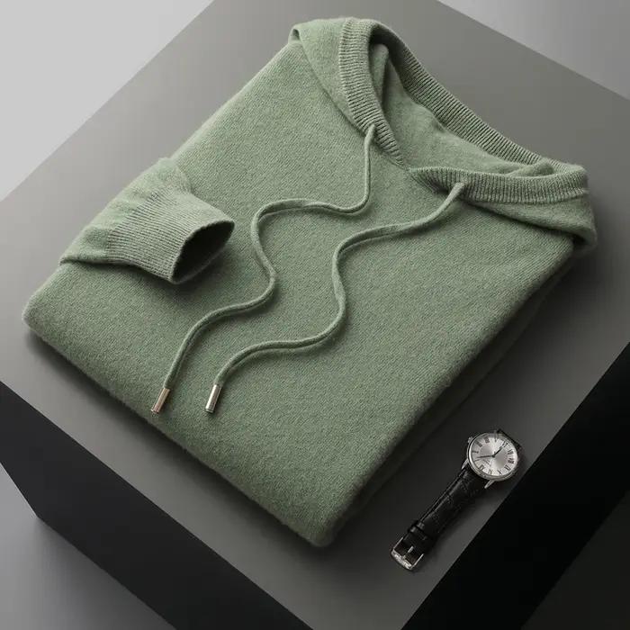 MVLYFLRT Sweat à capuche une pièce prêt à porter pour homme 100% laine mérinos pull tricoté chemise